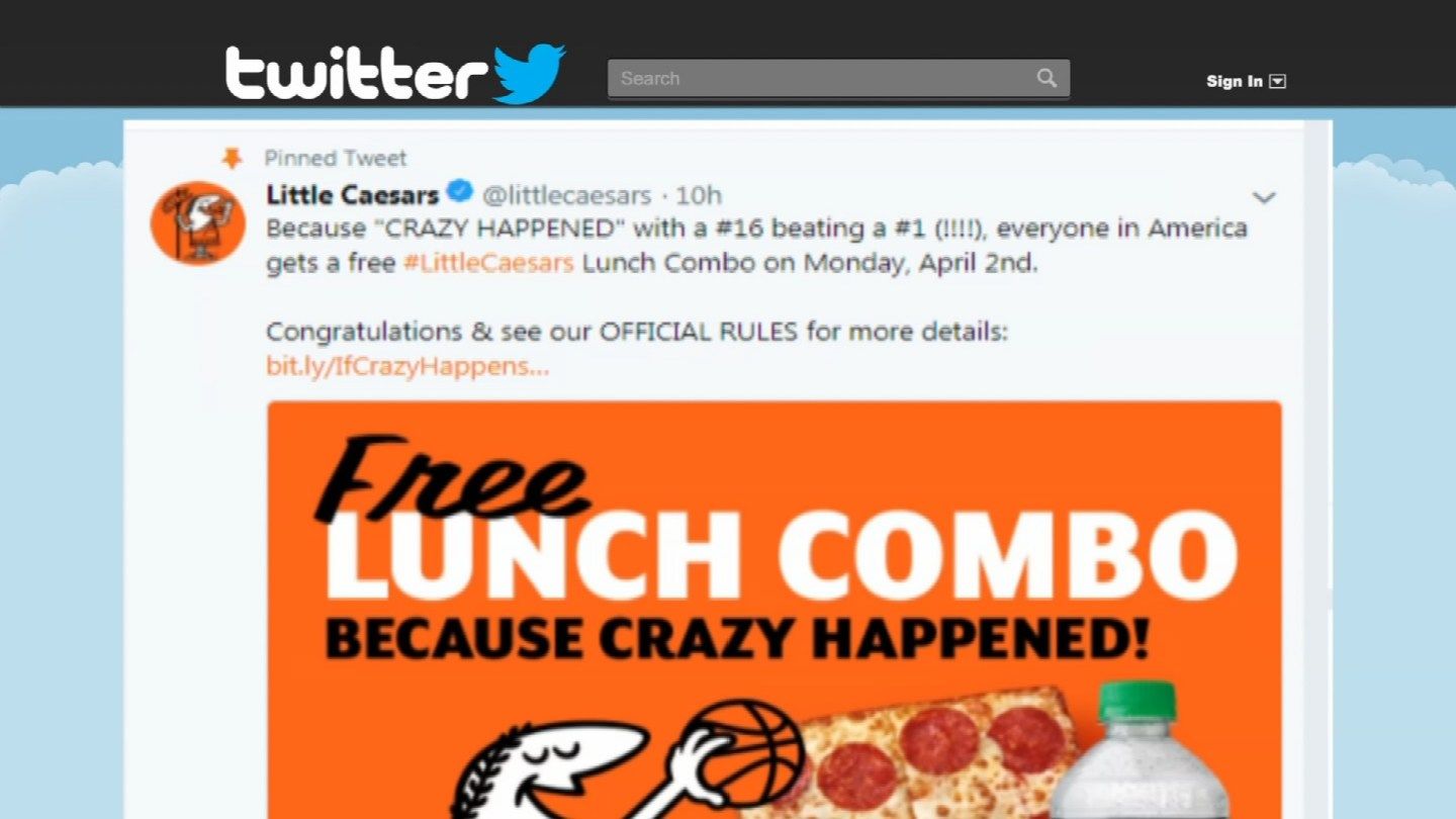 Little Caesars giving away free pizza combos over NCAA upset